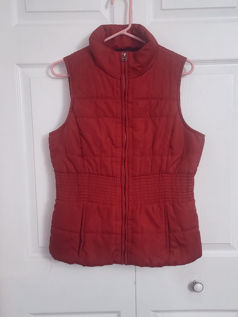 Outer Edge Red Quilted Puffer Vest with High Collar